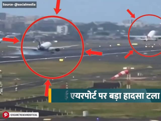 Plane takes off from runway seconds before inbound plane lands.